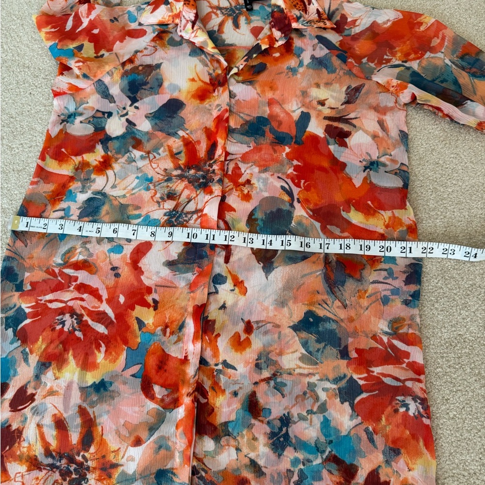 New Directions Orange Green Long Sleeve Shirt Dress NWOT - Picture 8 of 11